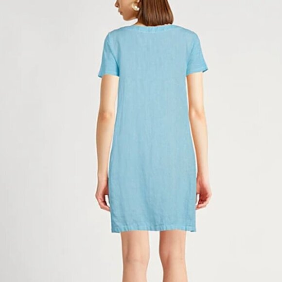 120% LINO Size 2XL Sky Blue 100% Linen Mini Dress - Picture 2 of 9